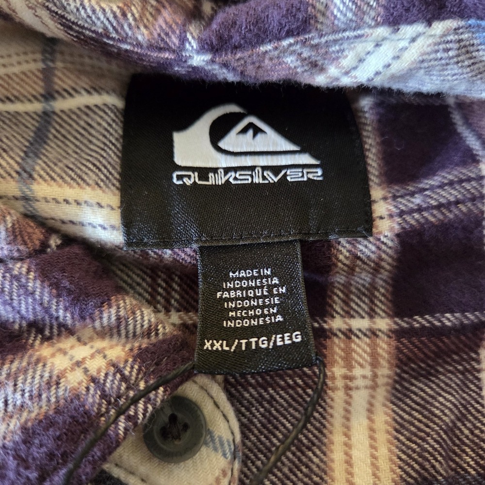 Quicksilver Shirt Mens XXL Purple Plaid Flannel 100% cotton Soft NWT casual - Picture 10 of 13